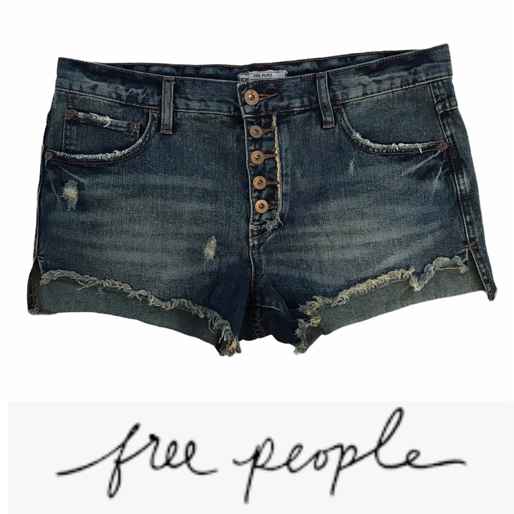 Free People Cut-Off Slit Raw-Hem Denim Shorts 29